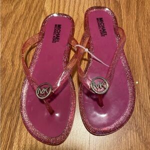 Michael Kors MK Girls Pink Glitter Jelly  Flip Flop Sandals Size 3
